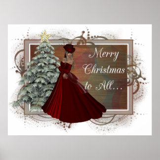 Weihnachtsfrau (Rotes Kleidungsdesign) drucken Poster
