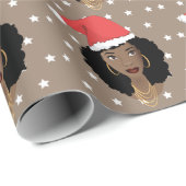 Weihnachtsfrau, Schwarze Frau, Sterne, Braun Geschenkpapier (Rolleneckpunkt)