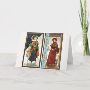 Weihnachtsfrauen und Kind (1865-1899) Feiertagskarte