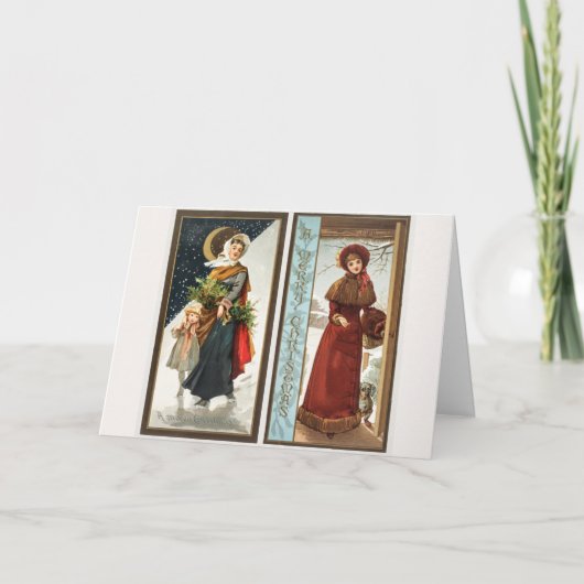 Weihnachtsfrauen und Kind (1865-1899) Feiertagskarte (Vorderseite)