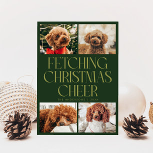 Weihnachtsfreude abholen Hund Foto Grün Feiertagskarte