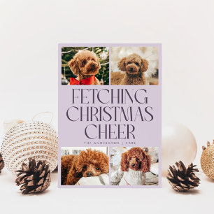 Weihnachtsfreude abholen Hund Foto Lila Feiertagskarte