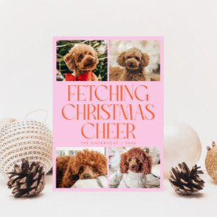 Weihnachtsfreude abholen Hund Foto Orange Pink Feiertagskarte