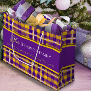Weihnachtsfreude Frieden Liebe lila gelb Tartan Große Geschenktüte