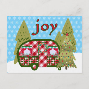Weihnachtsfreude Fröhlicher Vintage-Camper-Anhänge Feiertagspostkarte