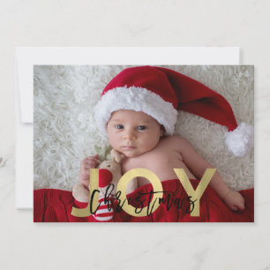 WEIHNACHTSFREUDE Goldfolie & schwarze moderne Foto Feiertagskarte