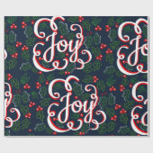 Weihnachtsfreude Holly Berries & Dark Navy Blue Geschenkpapier (Flach)