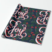 Weihnachtsfreude Holly Berries & Dark Navy Blue Geschenkpapier (Ungerollt)