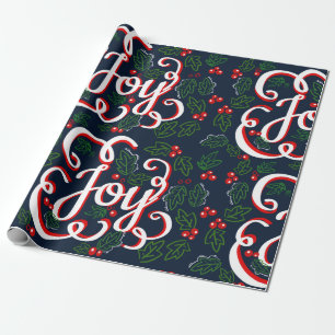 Weihnachtsfreude Holly Berries & Dark Navy Blue Geschenkpapier
