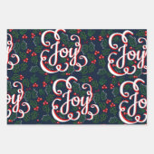 Weihnachtsfreude & Holly Berries Navy Blue Geschenkpapier Set (Vorderseite 3)