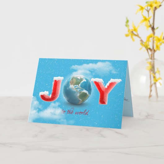 Weihnachtsfreude in Schneeflocken mit Erdkugel Karte (Gelbe Blume)