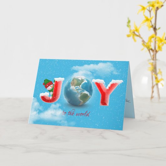 Weihnachtsfreude in Schneeflocken mit Erdkugel Karte (Gelbe Blume)