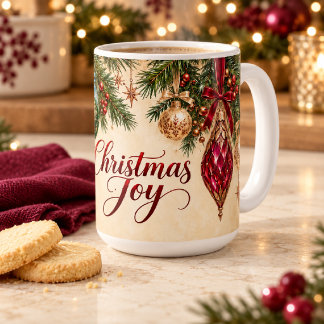 Weihnachtsfreude Juwel-Ton Vintage-Ornamente Kaffeetasse