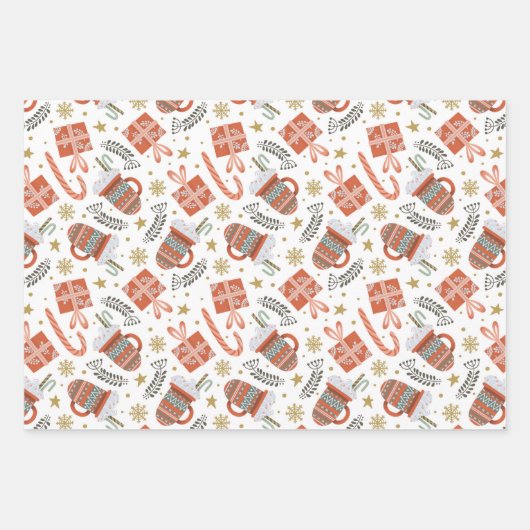 Weihnachtsfreude, Kakao, Bäume & Geschenke Geschenkpapier Set (Vorderseite)