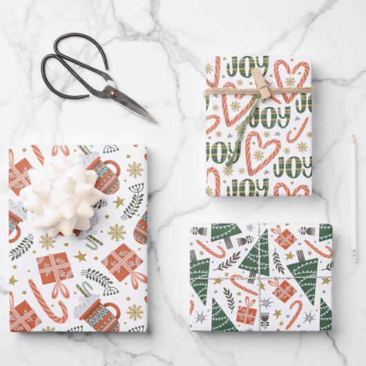 Weihnachtsfreude, Kakao, Bäume & Geschenke Geschenkpapier Set (Vorderseite)