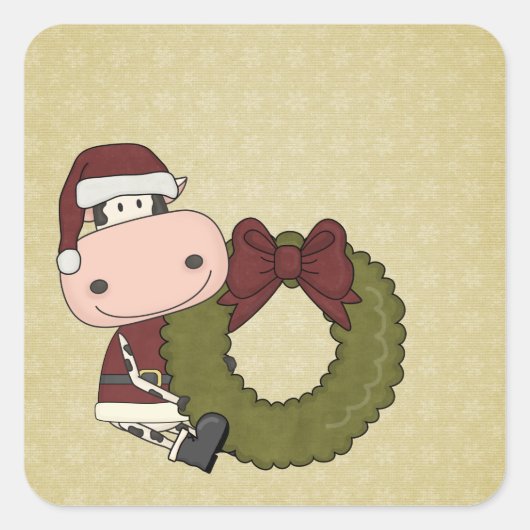 Weihnachtsfreude - Kuh Quadratischer Aufkleber (Vorderseite)