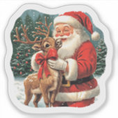 Weihnachtsfreude mit dem Weihnachtsmann und Rentie Aufkleber (Vorderseite)