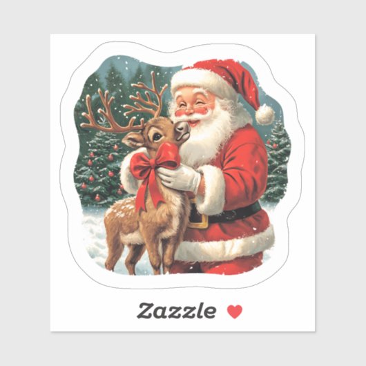 Weihnachtsfreude mit dem Weihnachtsmann und Rentie Aufkleber (Blatt)
