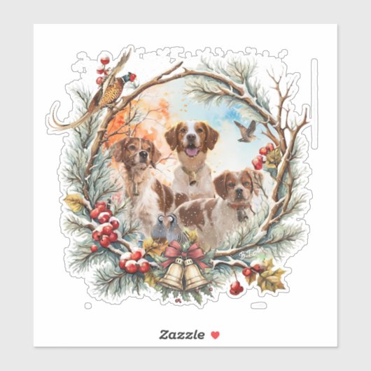 Weihnachtsfreude mit einem Brittany Spaniel Aufkleber (Blatt)