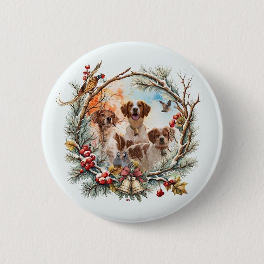 Weihnachtsfreude mit einem Brittany Spaniel Button (Vorderseite)