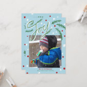 Weihnachtsfreude mit Green Pine Needles Foto Karte (Vorderseite/Rückseite Beispiel)