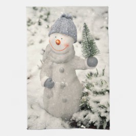 Weihnachtsfreude mit Smiling Snowman Geschirrtuch