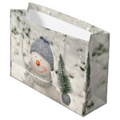 Weihnachtsfreude mit Smiling Snowman Große Geschenktüte (Vorderseite Schrägansicht)