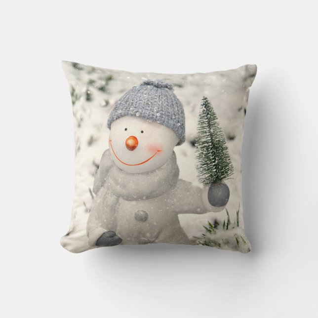 Weihnachtsfreude mit Smiling Snowman Kissen (Vorderseite)