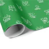 Weihnachtsfreude mit Strichmännchen Weiß auf Grün Geschenkpapier (Rolleneckpunkt)