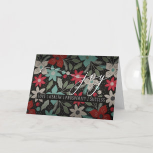 Weihnachtsfreude Poinsettien auf Schwarz Feiertagskarte