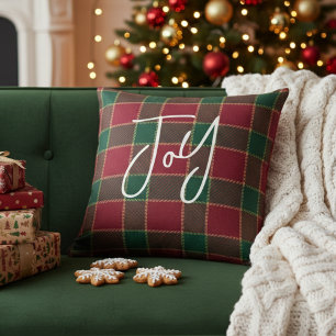Weihnachtsfreude Rot & Grün Tartan Muster Kissen