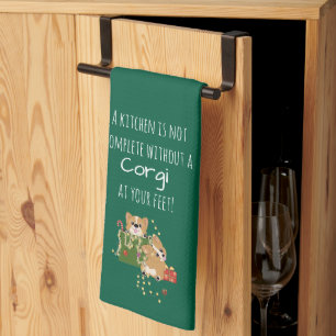 Weihnachtsfreude und verspielt Charme des Corgis W Geschirrtuch