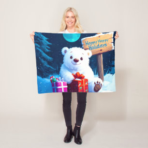 Weihnachtsfreude Wasserfarbe Schneebär Fleecedecke