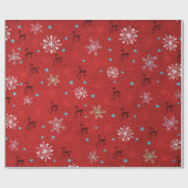 Weihnachtsfreuden und Schneeflocken in Rot Geschenkpapier (Flach)