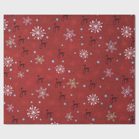 Weihnachtsfreuden und Schneeflocken in Rot Geschenkpapier (Flach)