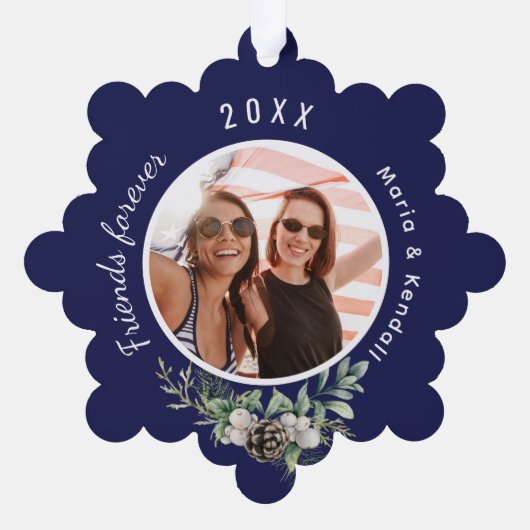 Weihnachtsfreund Foto Marine blaue Kegel Kiefer Ornament Karte (Rückseite)