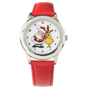 Weihnachtsfreunde beobachten armbanduhr