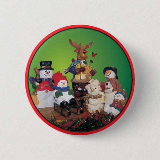Weihnachtsfreunde mit Schneemännern Button (Vorderseite)