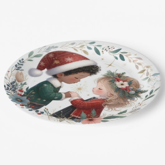 Weihnachtsfreunde Pappteller (Schrägansicht)