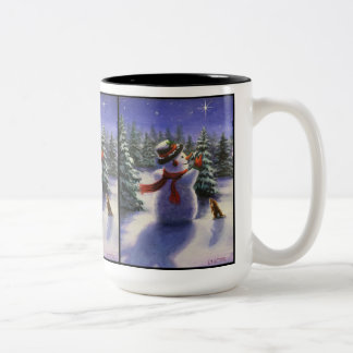 Weihnachtsfreunde Schneemann und sonnige Tasse