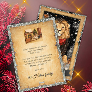 Weihnachtsfrieden auf Erden Löwenfamilienfoto Feiertagskarte