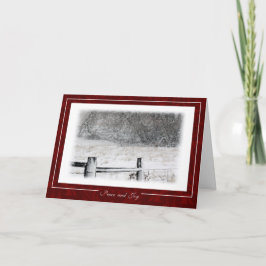 Weihnachtsfrieden und Freudesnowy-Winter-Szene Feiertagskarte