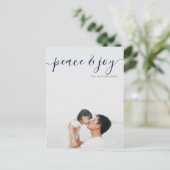 Weihnachtsfrieden und Typografie-Foto (blauer Rück Postkarte (Stehend Vorderseite)