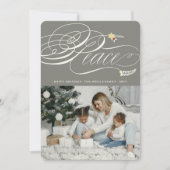 Weihnachtsfriedenskalligrafie Foliage Classic Foto Feiertagskarte (Vorderseite)