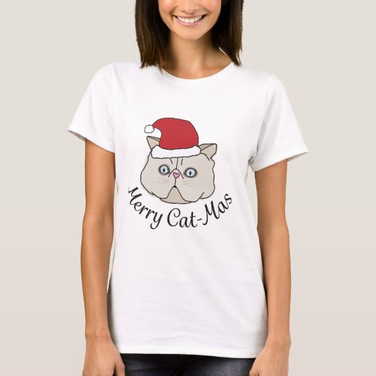 Weihnachtsfröhliche Katze - T-Shirt (Vorderseite)