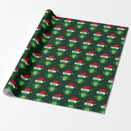 Weihnachtsfrosch Adorable Green Geschenkpapier (Ungerollt)