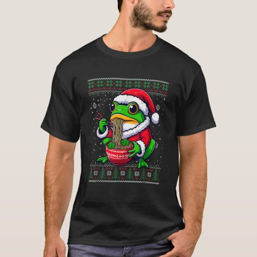 Weihnachtsfrosch essen Ramen Ugly Christmas Sweate T-Shirt (Vorderseite)