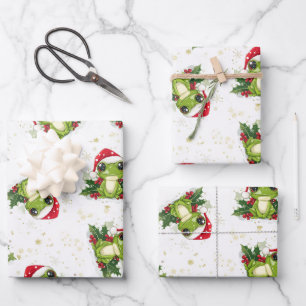 Weihnachtsfrosch-Geschenkpapier-Set aus 3  Geschenkpapier Set