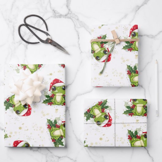 Weihnachtsfrosch-Geschenkpapier-Set aus 3 Geschenkpapier Set (Vorderseite)