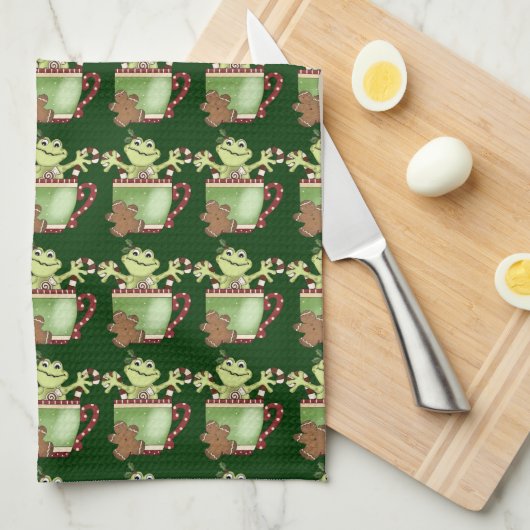 Weihnachtsfrosch-Kaffee-Tassentuch Handtuch (Viertel Falte)